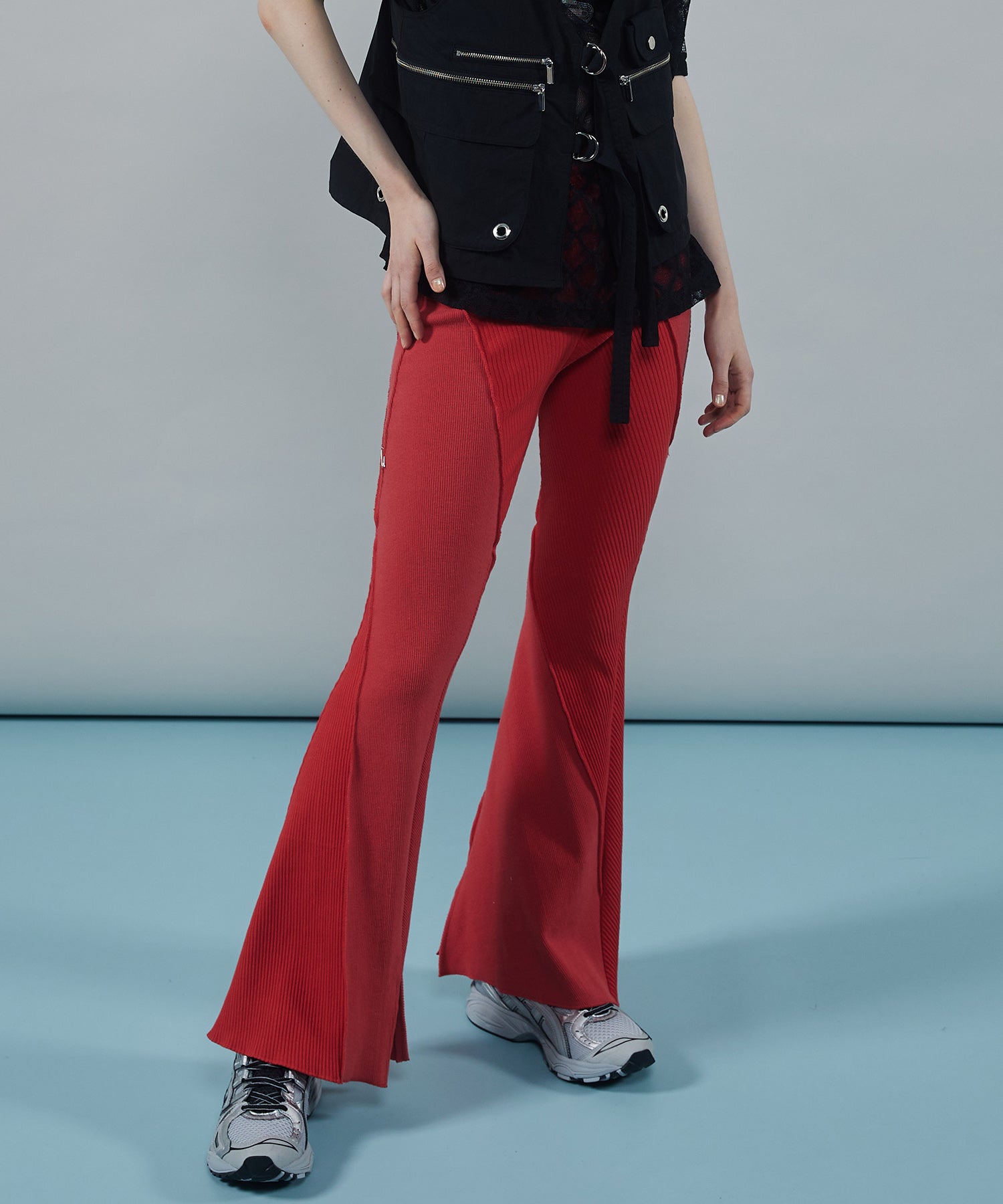 Rib Mix Semi-flare Pants