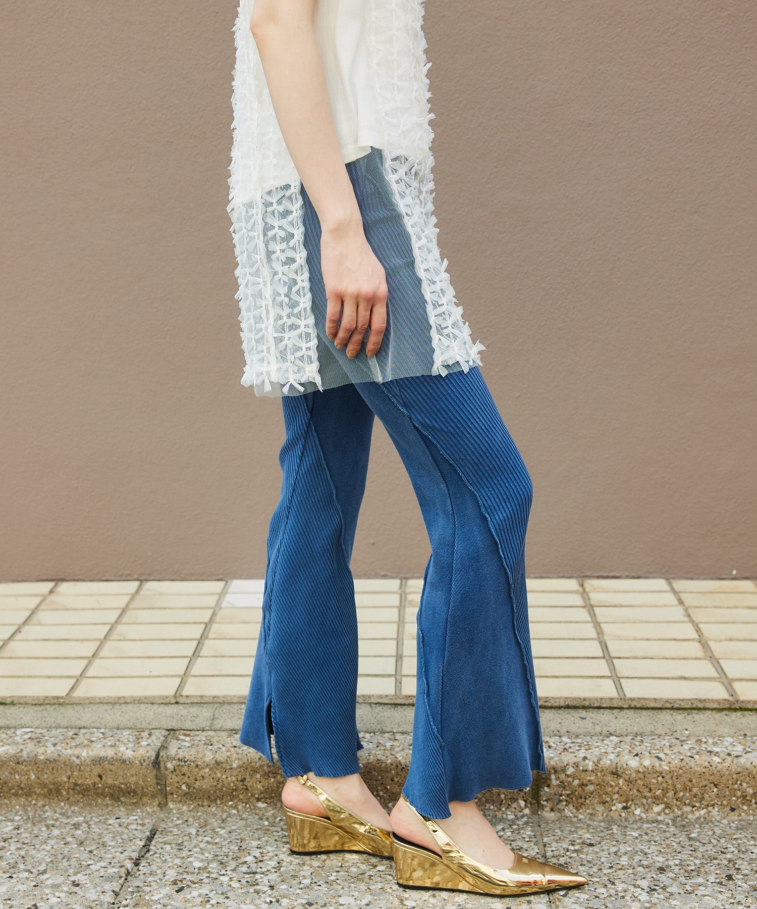 Rib Mix Semi-flare Pants