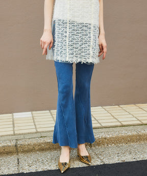 Rib Mix Semi-flare Pants