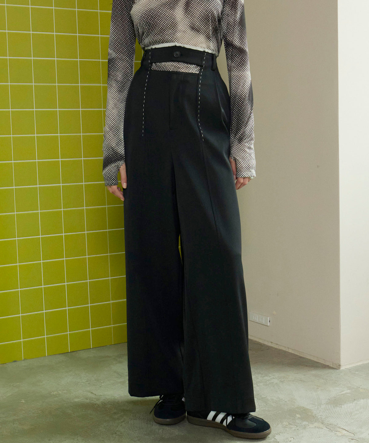 Front Cut Stitch Wide Pants