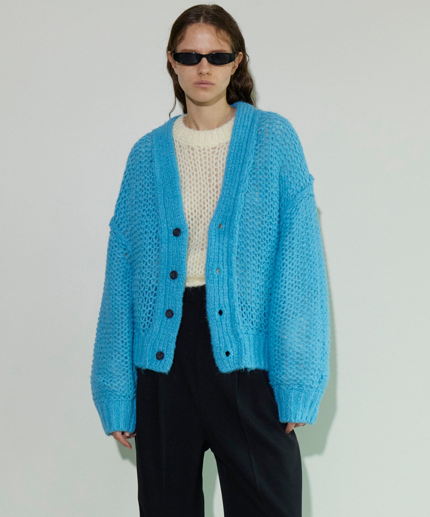 Tulle Layered Low Gauge Reversible Knit Cardigan