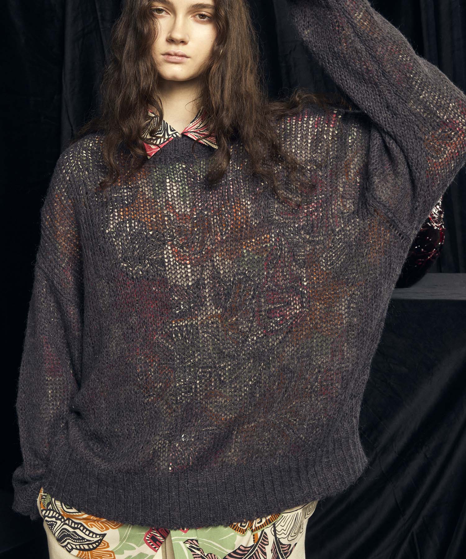 Prime-Over  Sheer Mohair Wool Knit Pullover