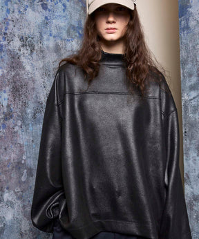 Leather-Like Prime-Over Mock Neck Pullover