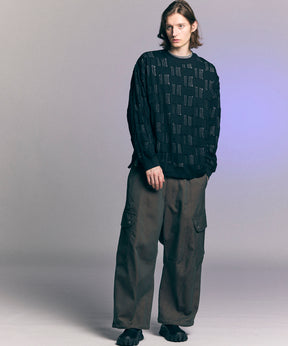 Chambray Wool Prime-Wide Three-Dimensional Cutting Cargo Pants