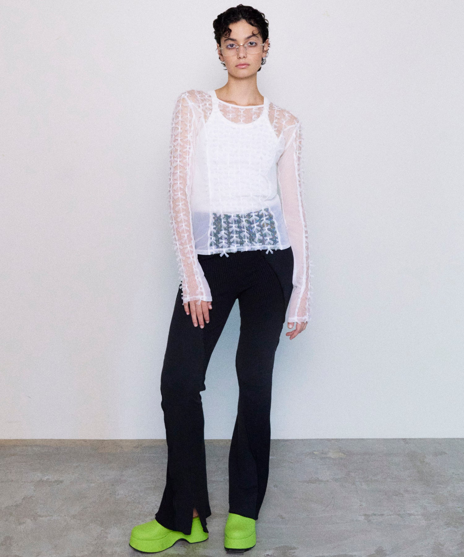 Rib Mix Semi-flare Pants