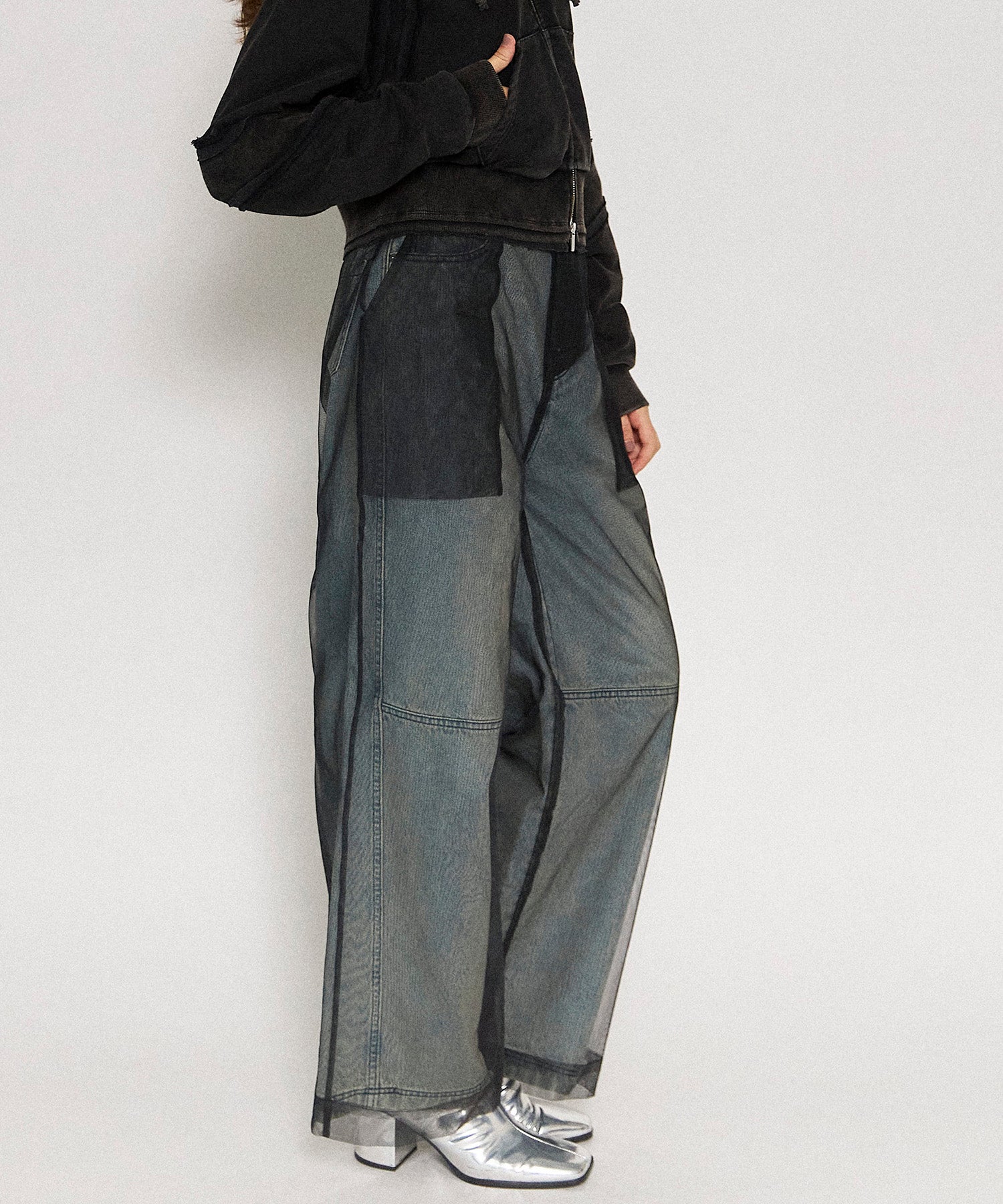 【24WINTER PRE-ORDER】Tulle Layer Denim Pants