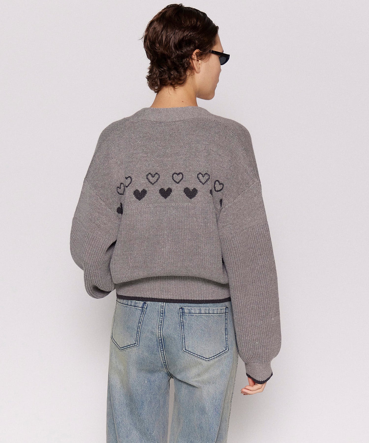 【24WINTER PRE-ORDER】Heart Jacquard Short Length Knit Cardigan