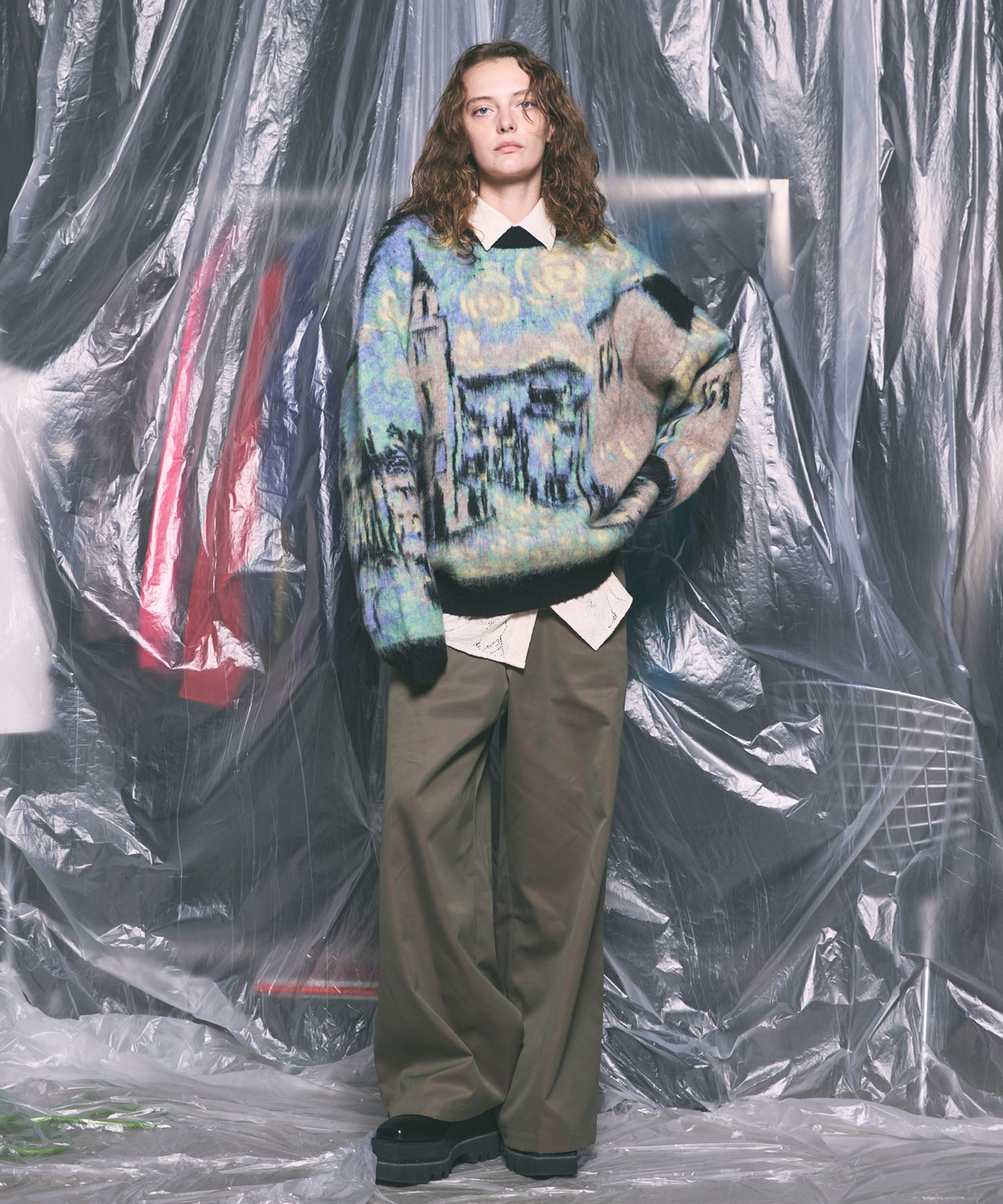 【24AW PRE-ORDER】Prime-Over Landscape Painting Crew Neck Knit Pullover