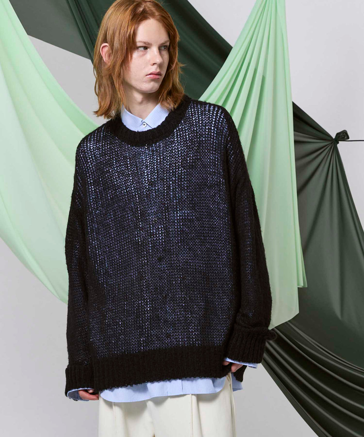 Prime-Over  Sheer Mohair Wool Knit Pullover