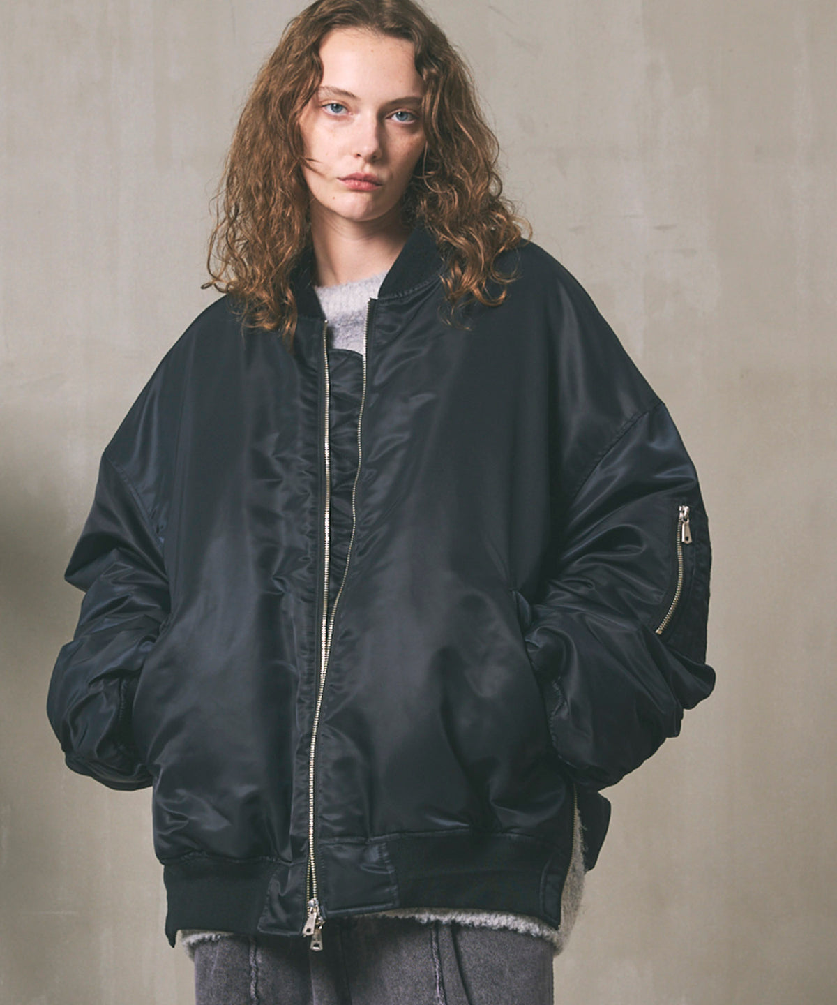 Prime-Over Wool Nylon MA-1 Bomber Jacket