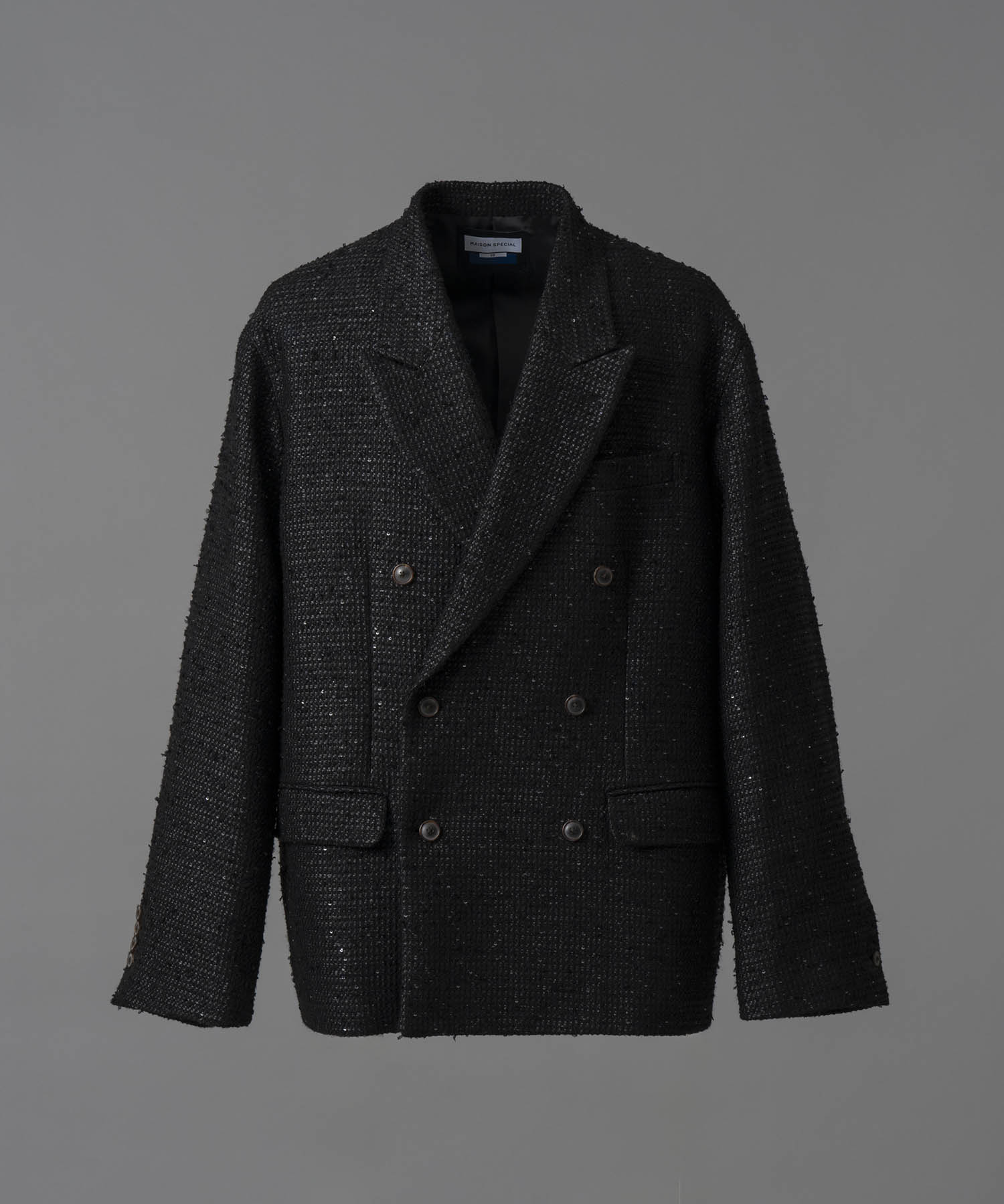 【MAISON SPECIAL for 久遠】Prime-Over Sparkly Black Peaked Lapel Double Jacket