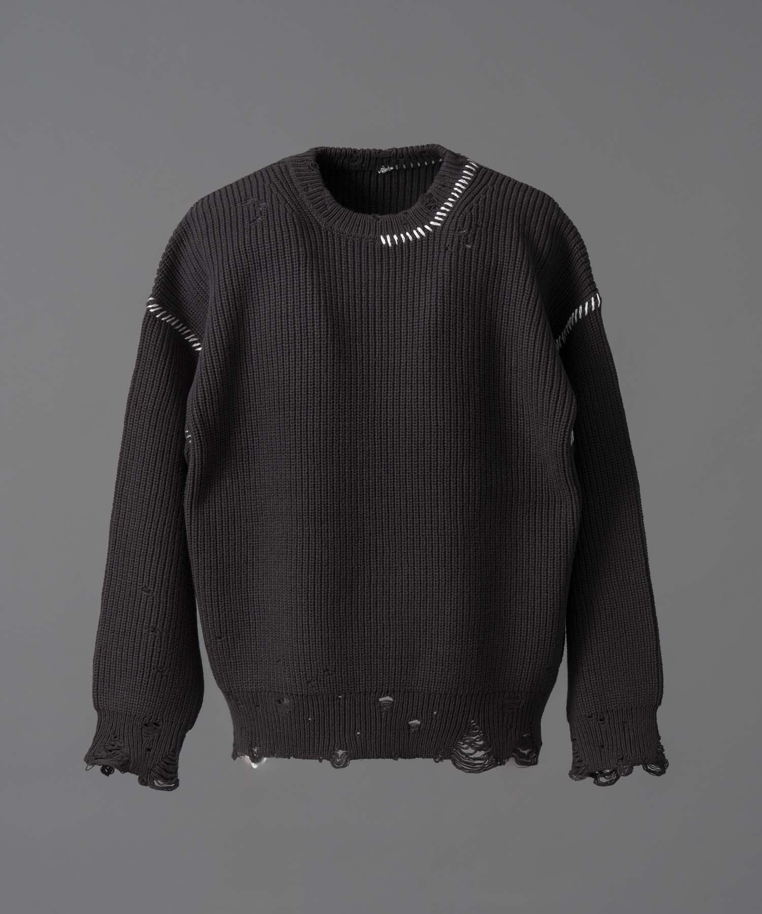 Embroidery Damage Prime-Over Crew Neck Knit Pullover