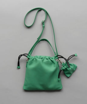 2WAY Drawstring Leather Shoulder Bag With Drawstring Charm