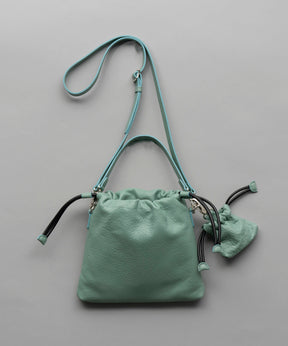 2WAY Drawstring Leather Shoulder Bag With Drawstring Charm