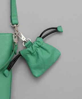 2WAY Leather Shoulder Bag With Drawstring Charm