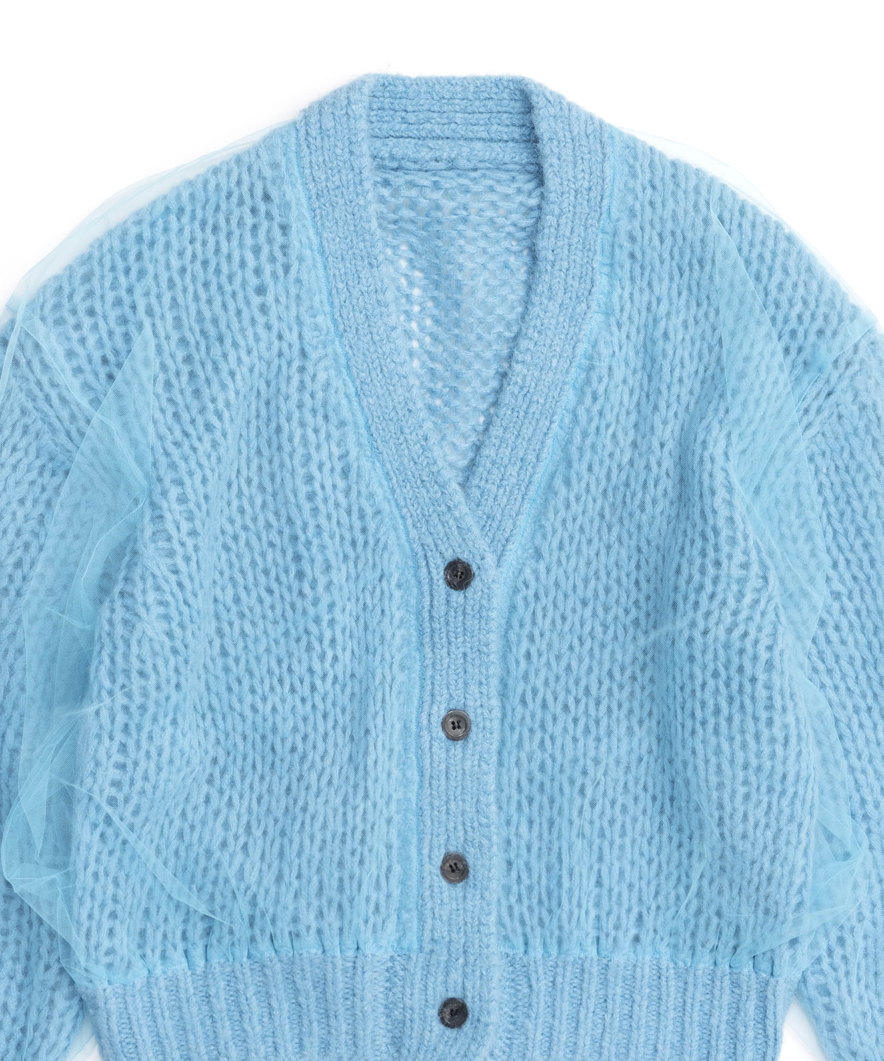 Tulle Layered Low Gauge Reversible Knit Cardigan