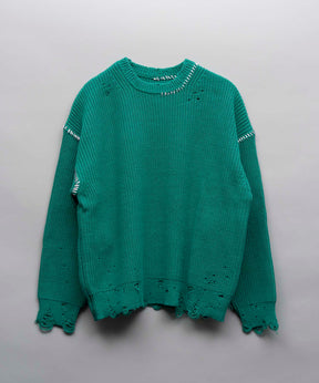 Embroidery Damage Prime-Over Crew Neck Knit Pullover