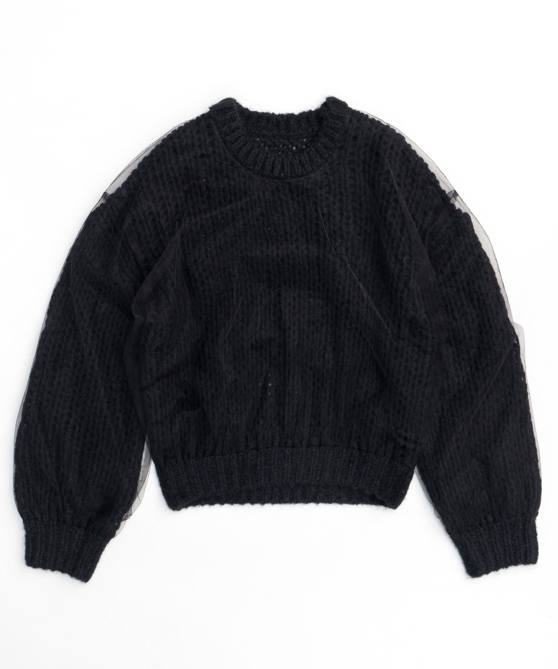 Tulle Layered Low Gauge Reversible Knit Pullover