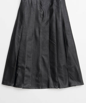 【24WINTER PRE-ORDER】Tack Pleats Vegan Leather Long Skirt