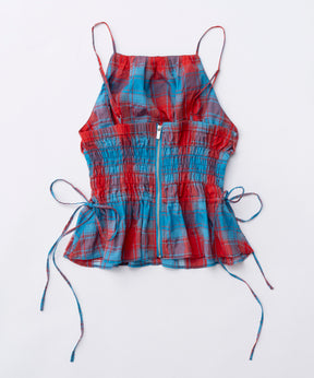 Checked Shirring Bustier