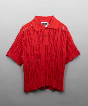 Destroy Mesh Prime-Over Short Sleeve Knit Polo Shirt