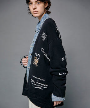 Life Word Embroidery Knit Cardigan