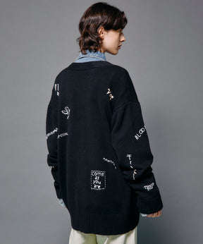 Life Word Embroidery Knit Cardigan