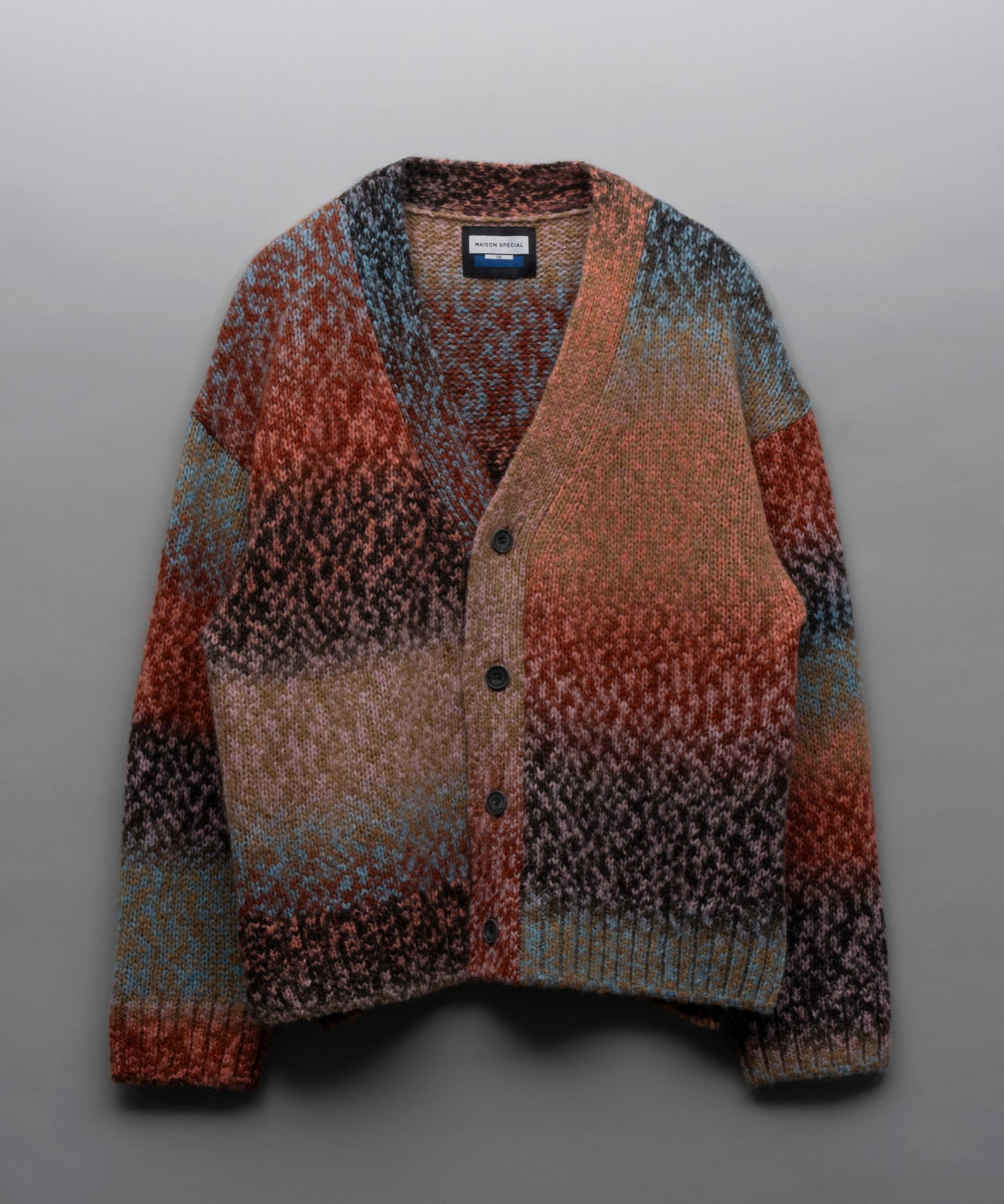 【24AW PRE-ORDER】PINORI Long Space-Dye Gradation Prime-Over V-Neck Knit Cardigan