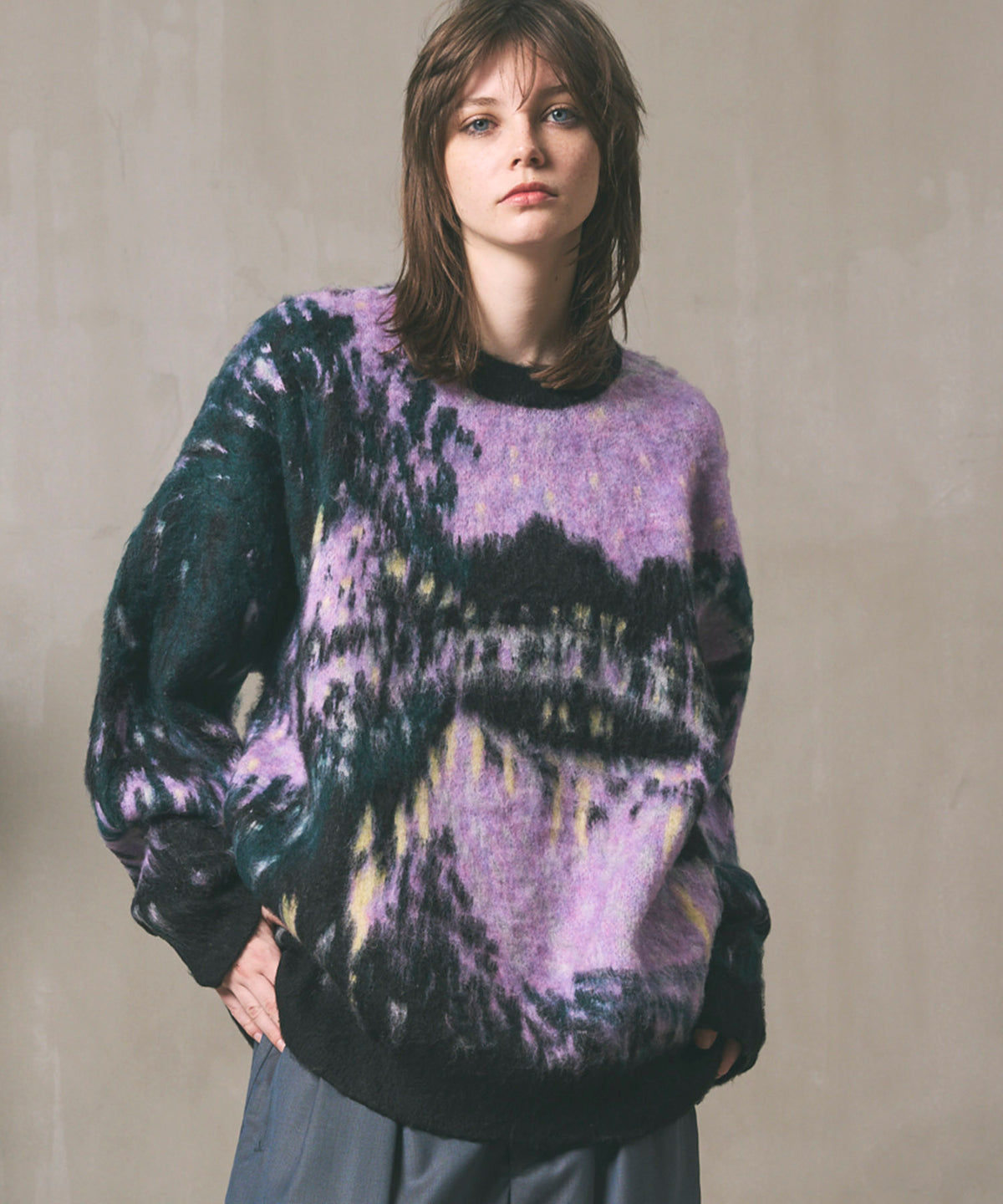 【24AW PRE-ORDER】Prime-Over Landscape Painting Crew Neck Knit Pullover