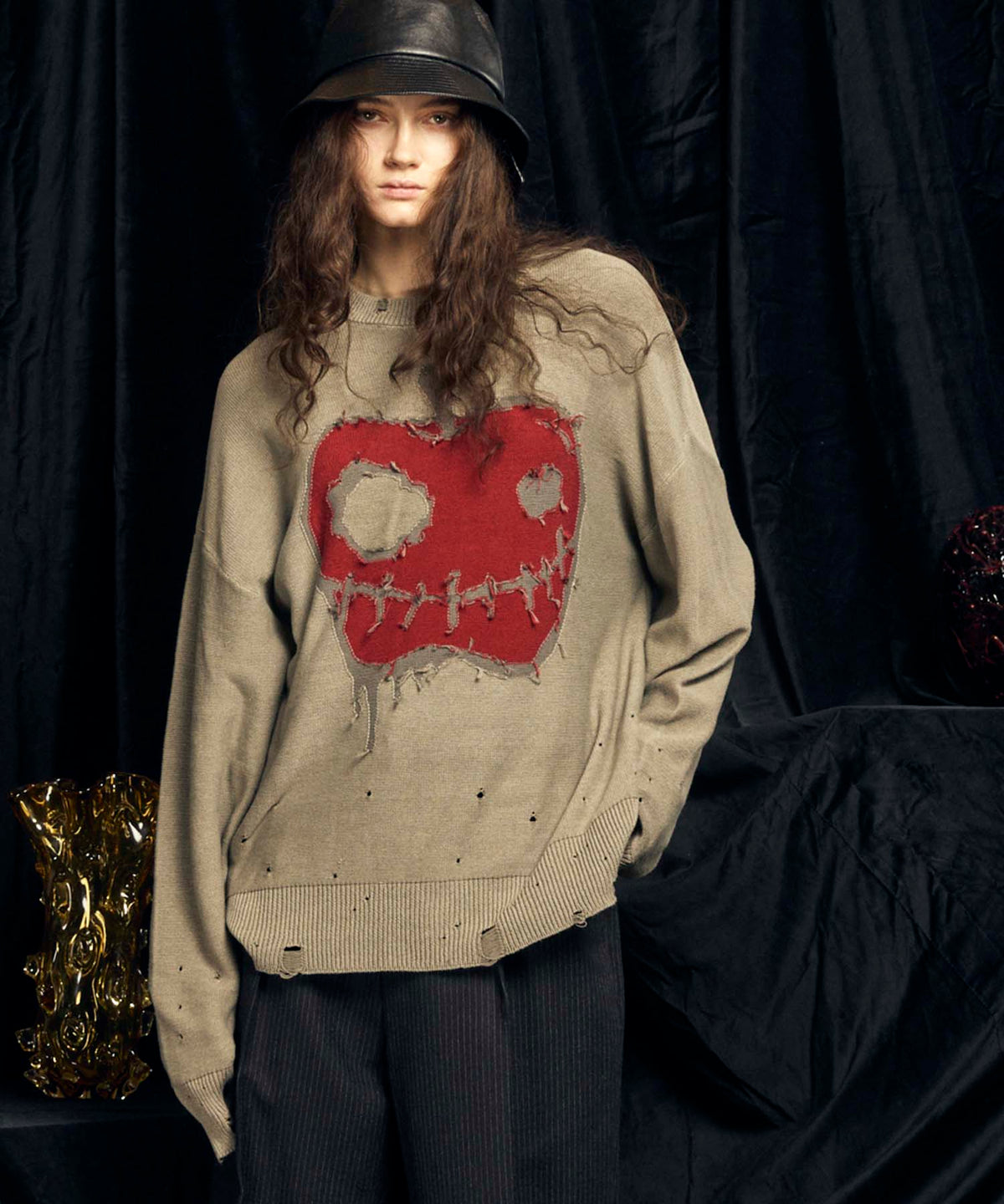 【PRE-ORDER】「Halloween Apple」 Pigment Dyed Intarsia Knit Pullover