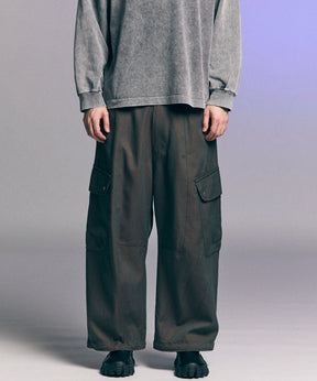 Chambray Wool Prime-Wide Three-Dimensional Cutting Cargo Pants