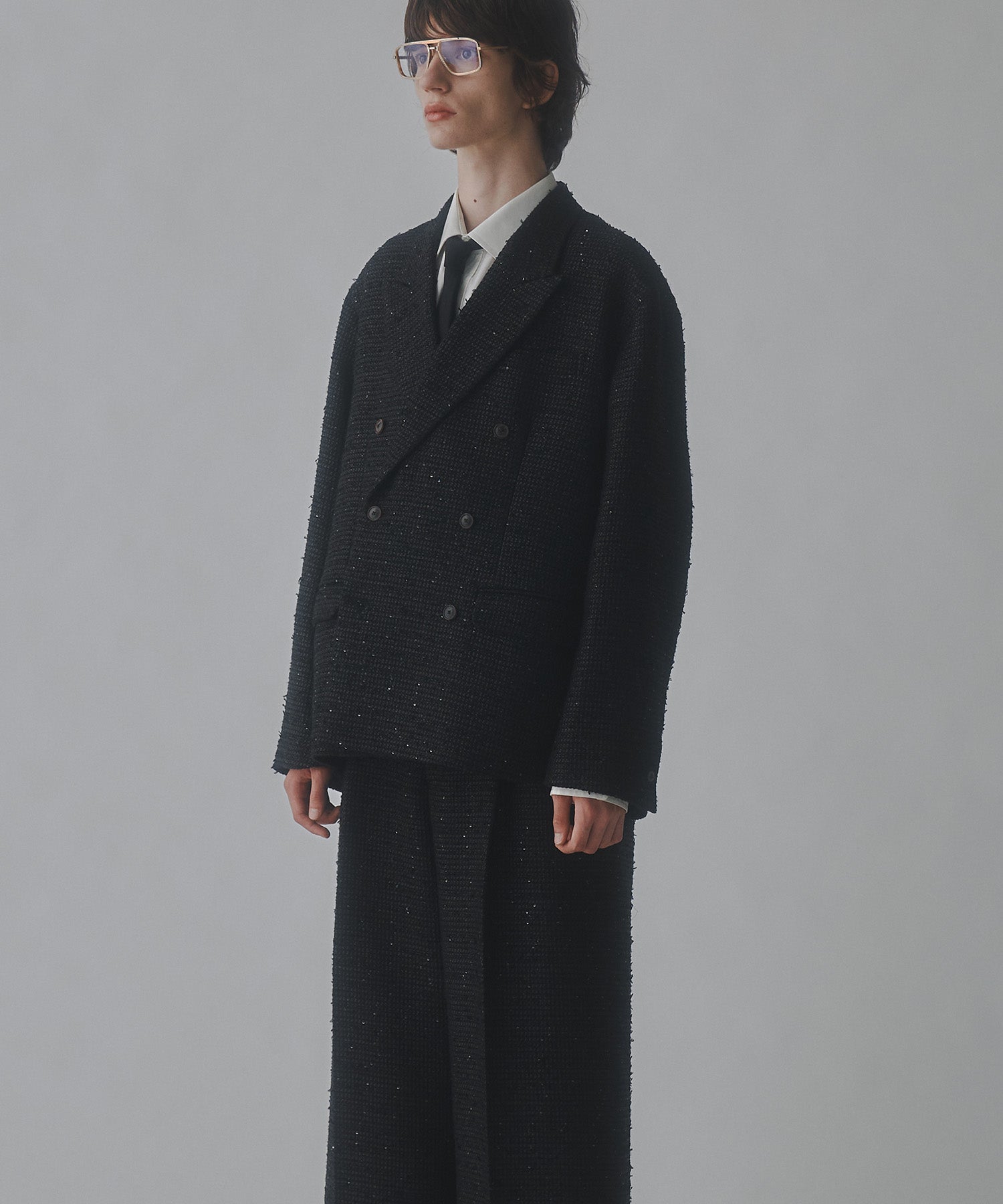 【MAISON SPECIAL for 久遠】Prime-Over Sparkly Black Peaked Lapel Double Jacket