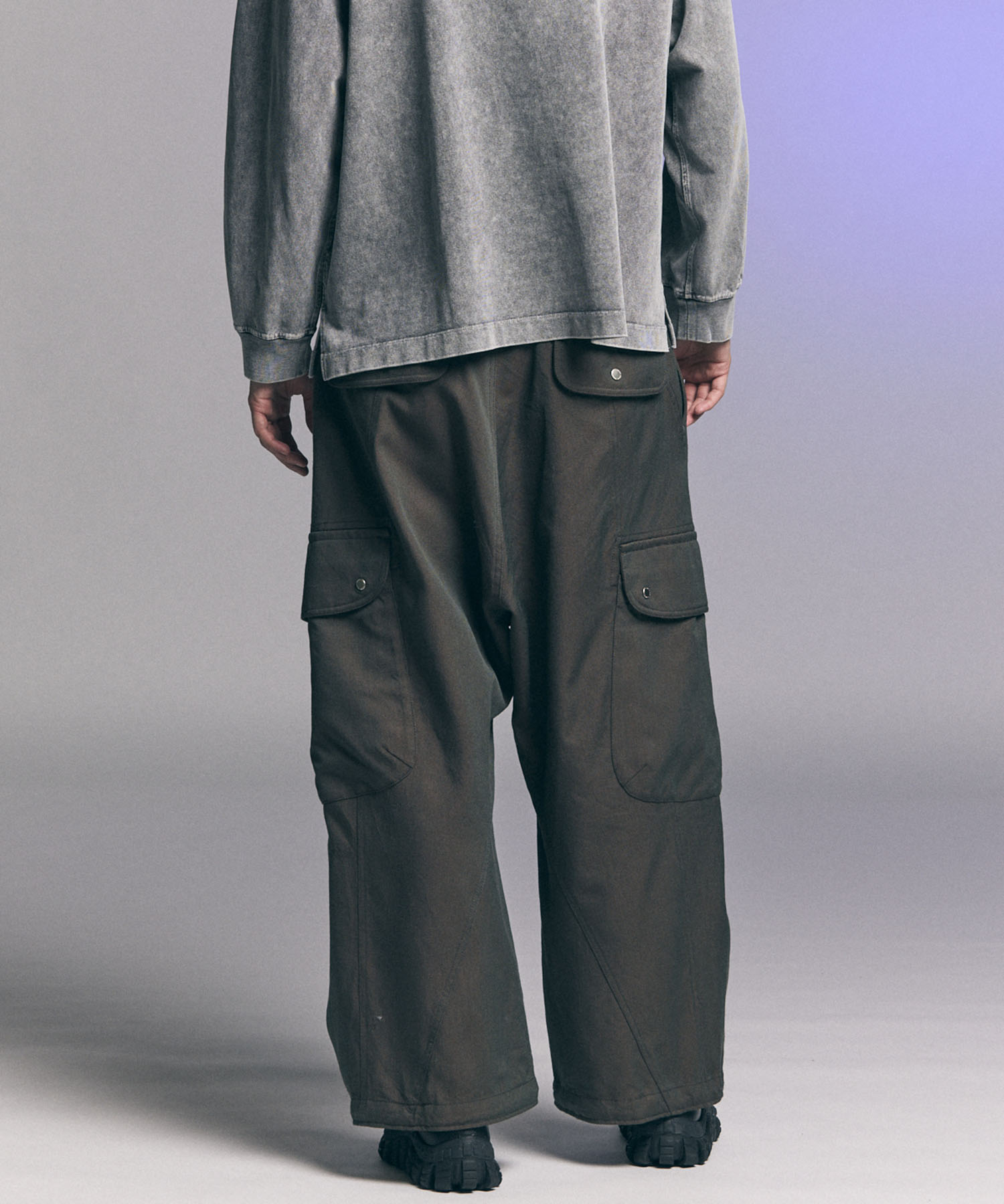 Chambray Wool Prime-Wide Three-Dimensional Cutting Cargo Pants